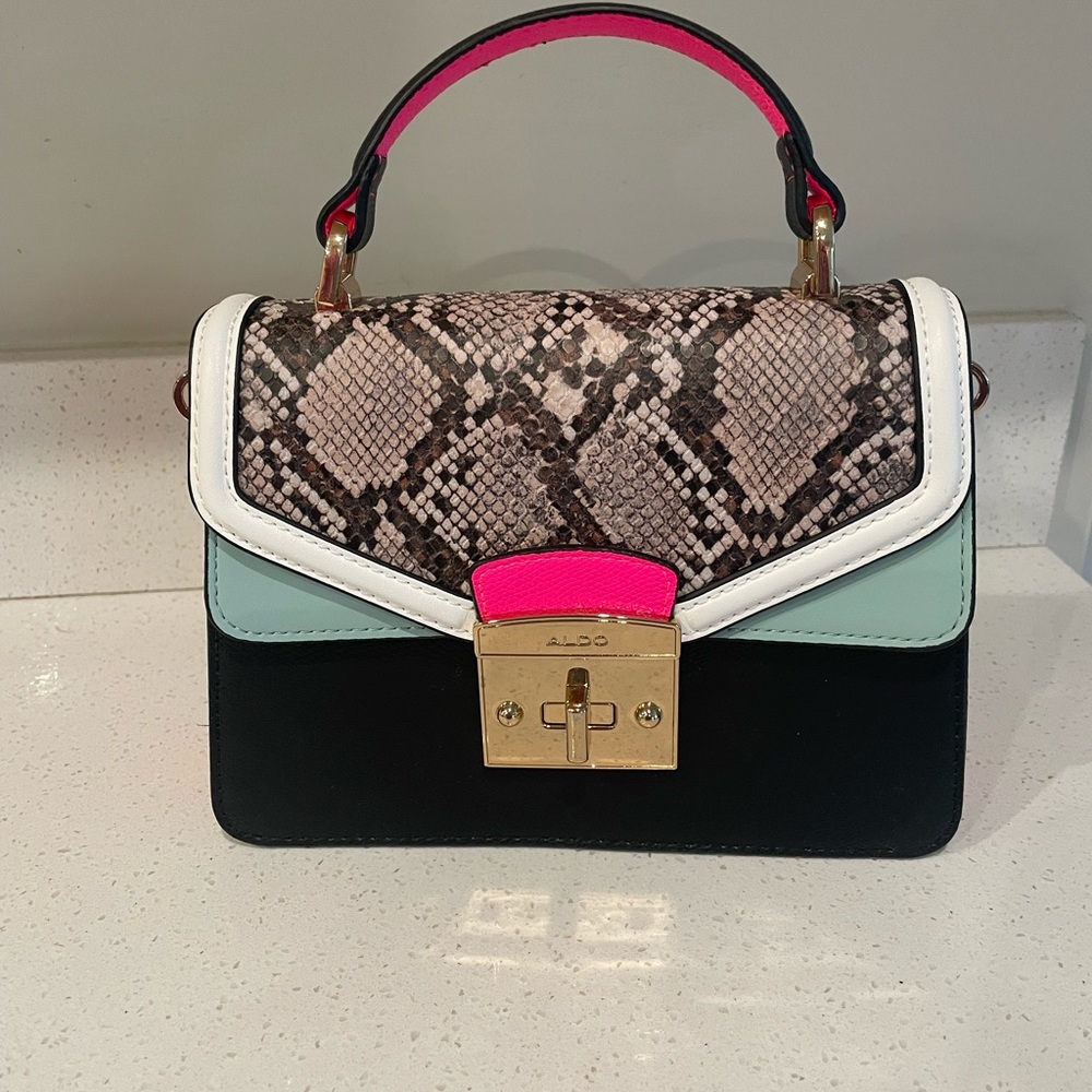 Aldo Pink and Black Snake Print Mini Bag